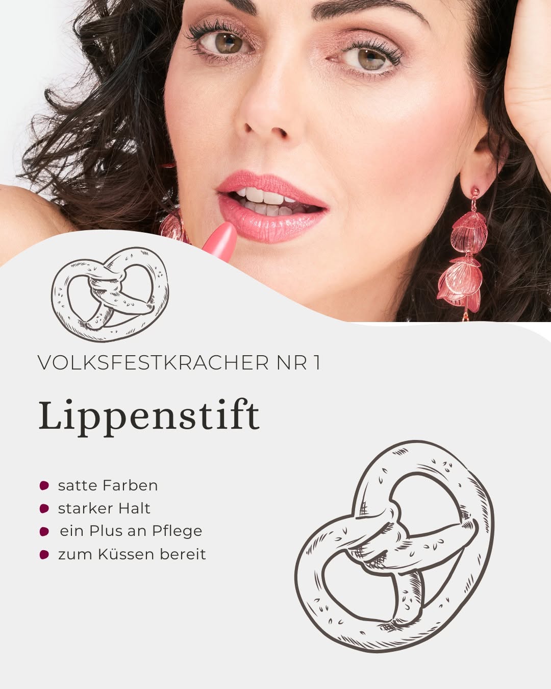 Frau trägt roten Lippenstift passend zum Dirndl-Look fürs Volksfest